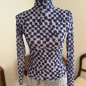 Anthropologie Blue and Gray Patterned Blouse